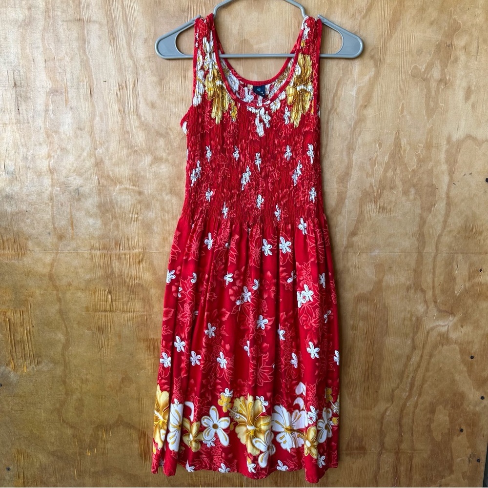 Hibiscus Collection Hawaiian Midi Red Floral Tank Dress